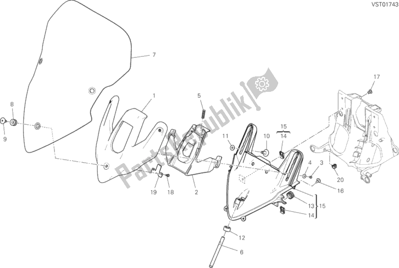 All parts for the Windshield of the Ducati Multistrada 1260 Touring USA 2020